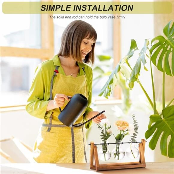 Plant Vase 3 Bulb with Wooden Stand Home Garden Office Decoration Decor - Picture 7 of 12